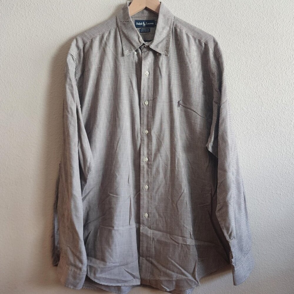 Ralph Lauren Yarmouth Shirt Mens XL Houndstooth Button Up Classic Dress Shirt